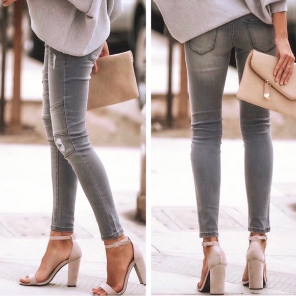 KanCan Distressed Moto Ankle Gray Fade Jeans BNWT - Picture 2 of 13